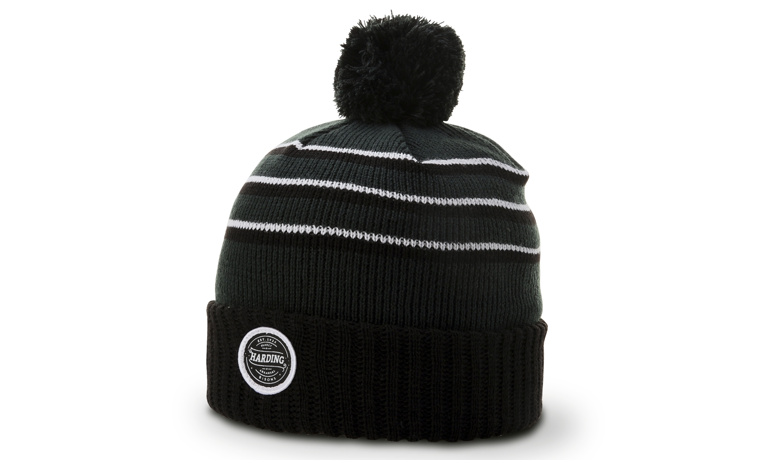 STRIPED BEANIE W/ CUFF & POM